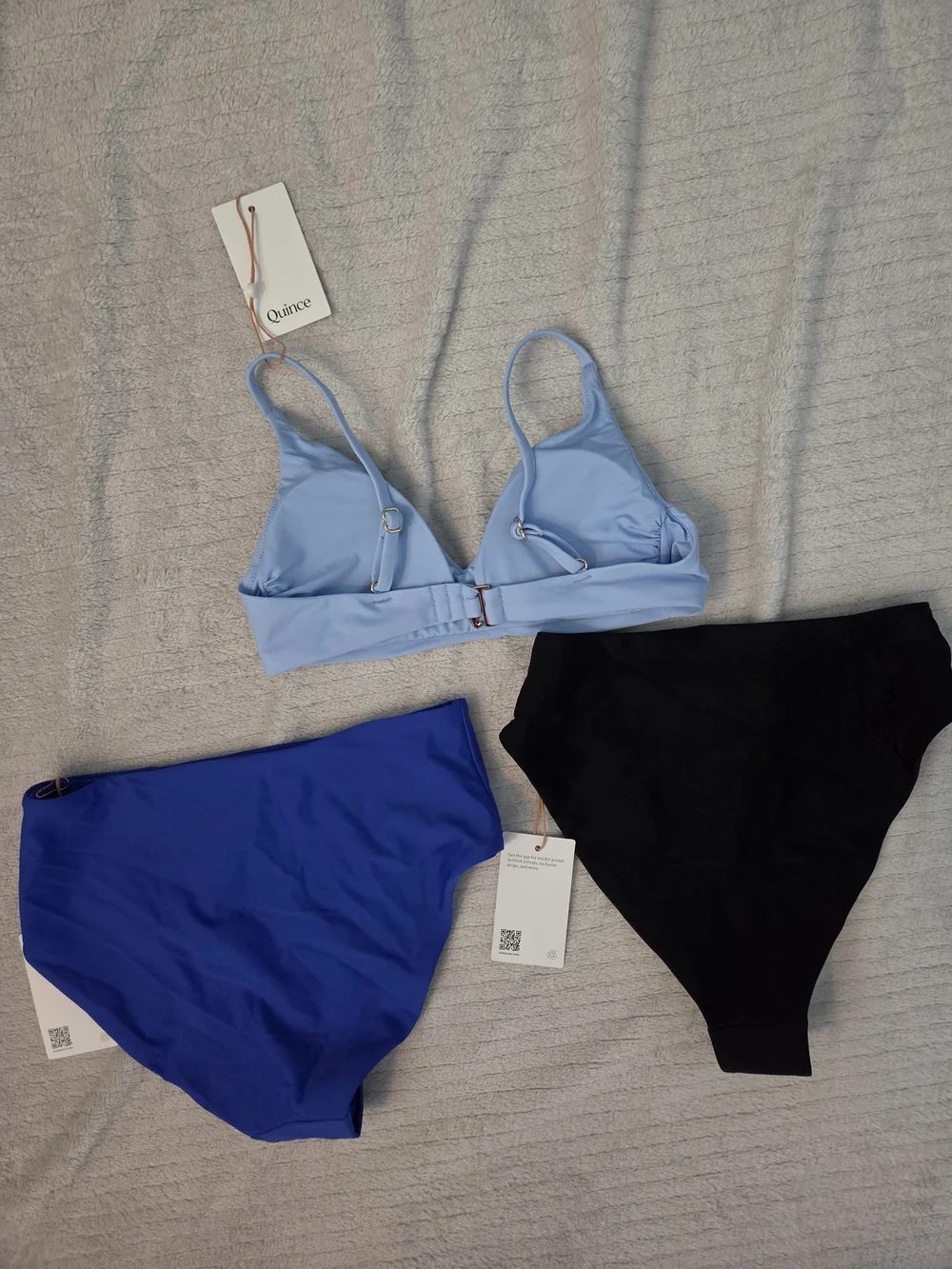 Quince Three-Piece Bikini Set in Light Blue, Royal Blue & Black XS